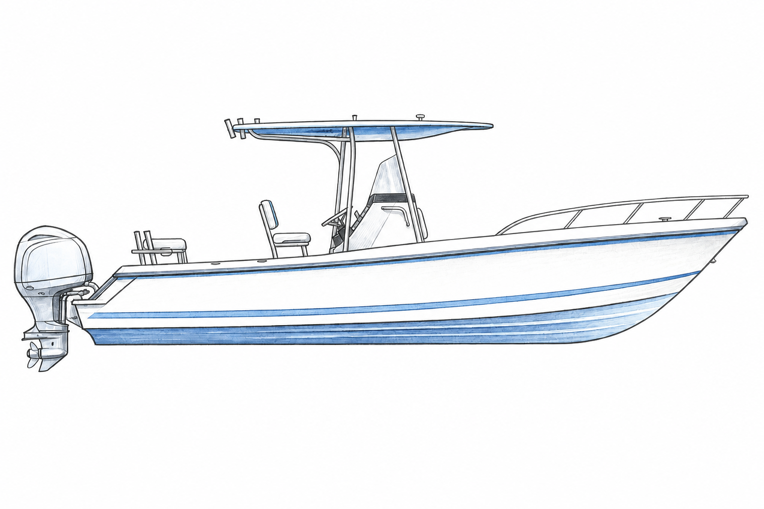 23ft Centre Console — watercolor side profile