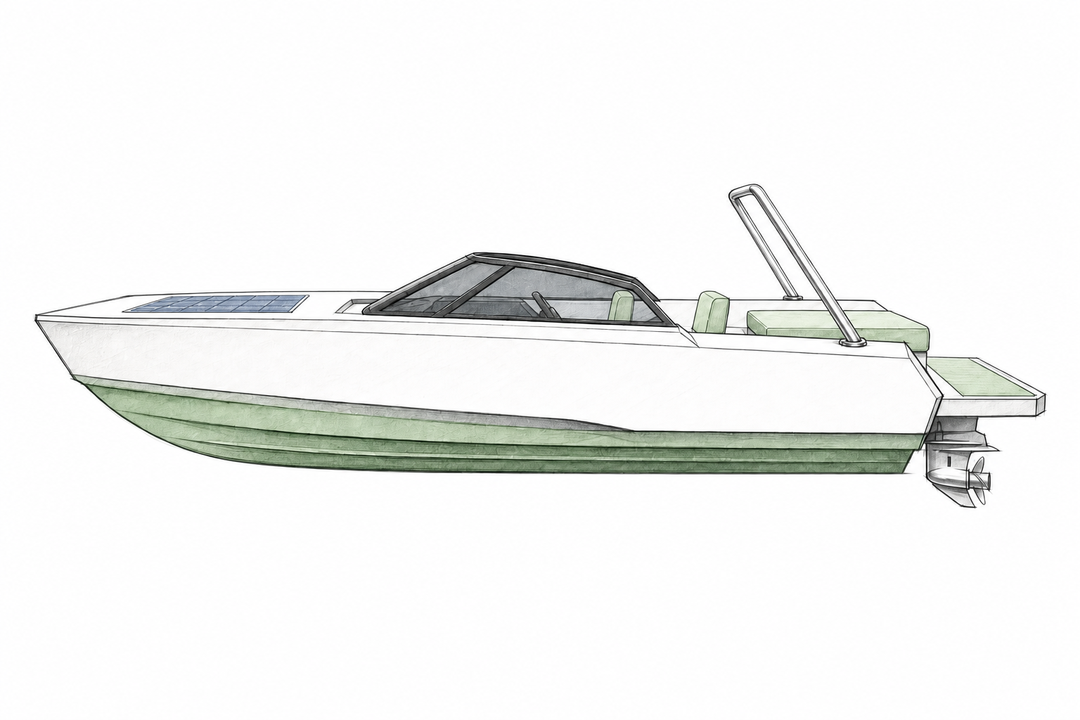 ECO 30 Luxury Day Boat — watercolor side profile