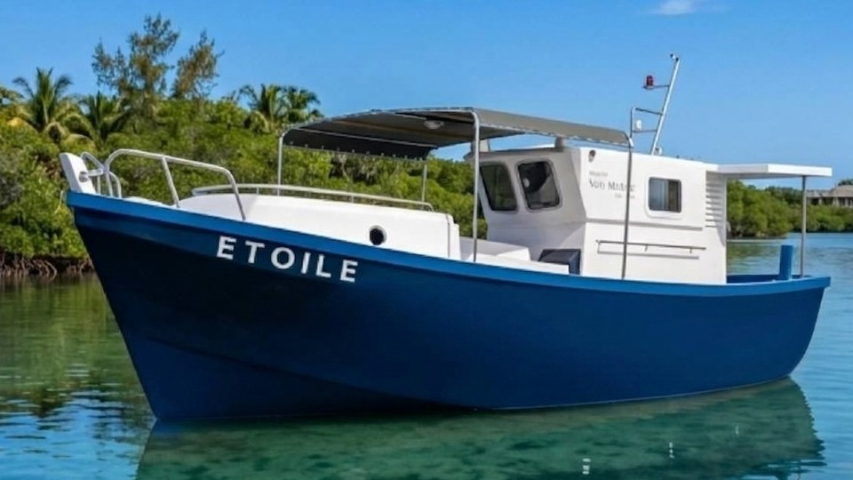 Motorboat on calm coastal water